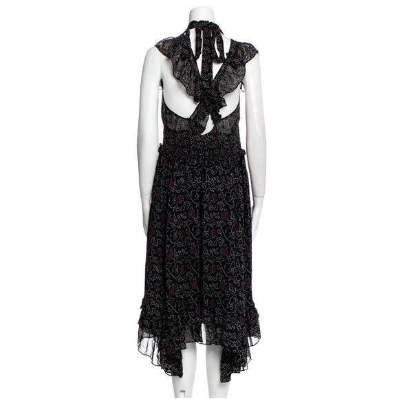 Ulla Johnson 4 Aviva 100% Silk Ruffle Midi Dress Backless Romantic Maxi Black - Picture 7 of 14